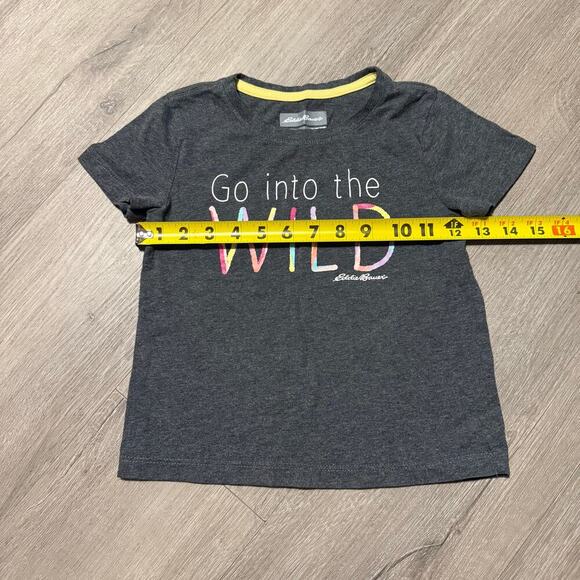 Eddie Bauer Kids XS 5/6 Graphic Tee Shirt Gray “Go Into The Wild” Adventure - Picture 5 of 6